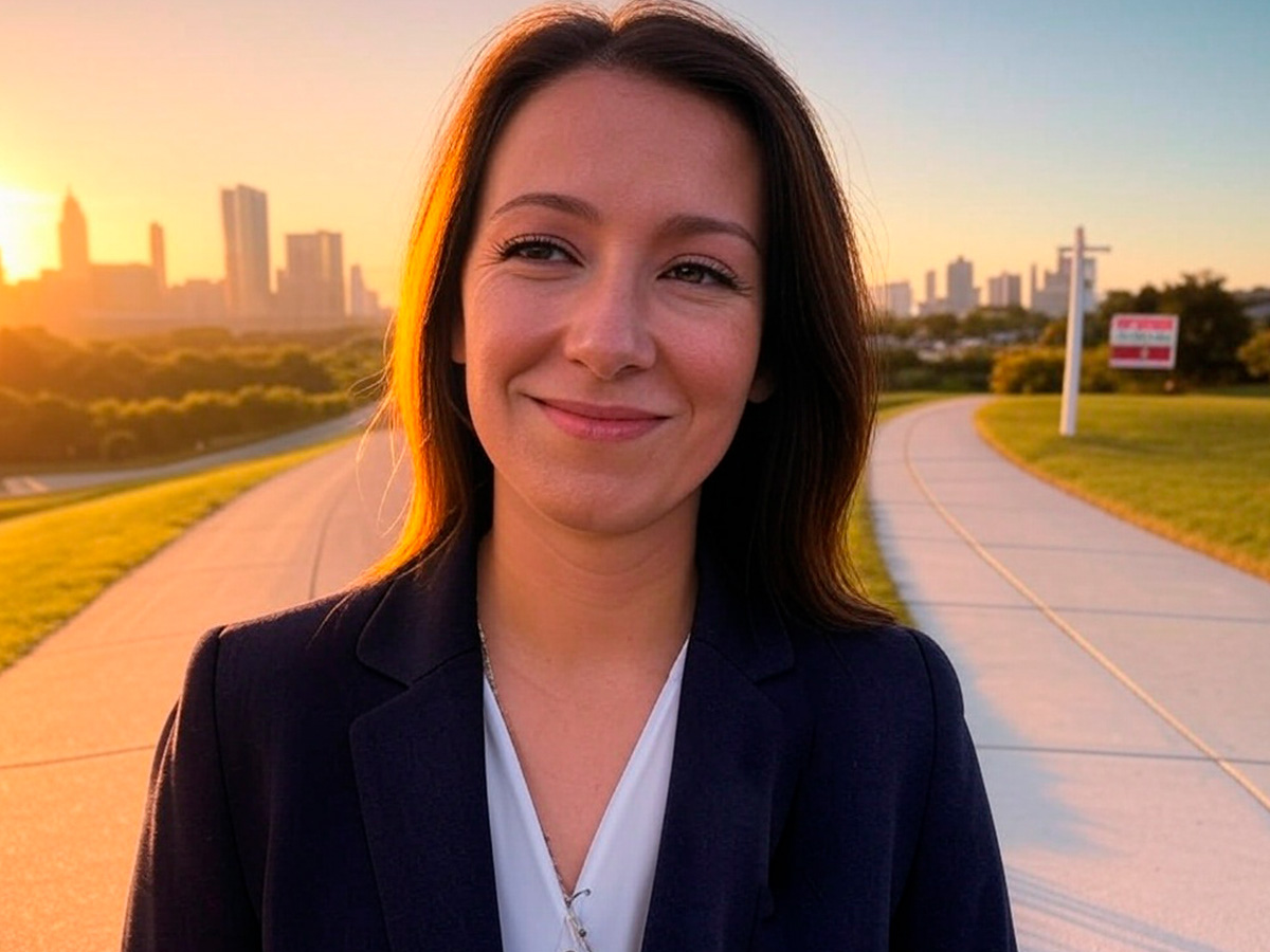 Persona en un cruce de caminos mirando hacia una ciudad moderna, simbolizando la decisión de invertir en bienes raíces o perder oportunidades financieras.